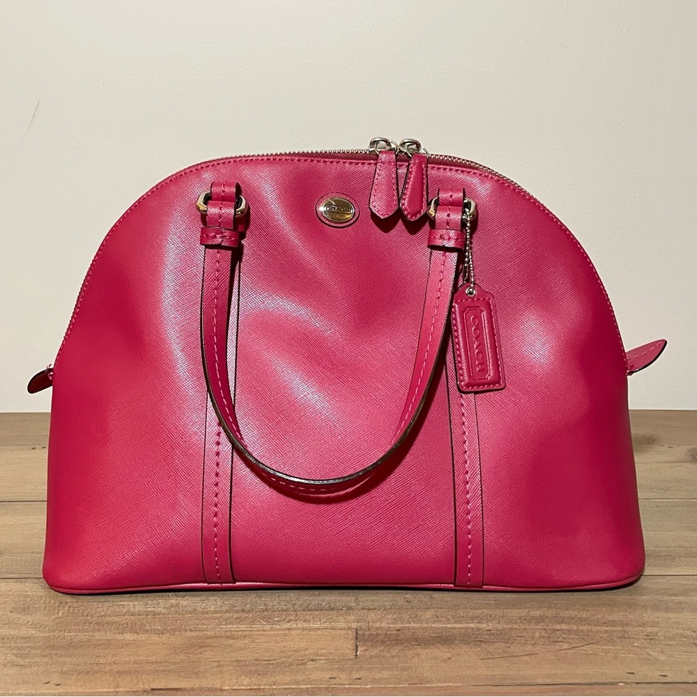 Coach Peyton leather Cora domed satchel in raspberry red. Like new condition